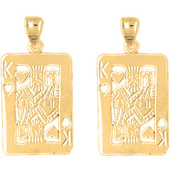 Yellow Gold-plated Silver 29mm King Of Hearts Playing Card Earrings
