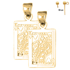 Naipes de plata de ley de 24 mm, aretes de rey de corazones (chapados en oro blanco o amarillo)