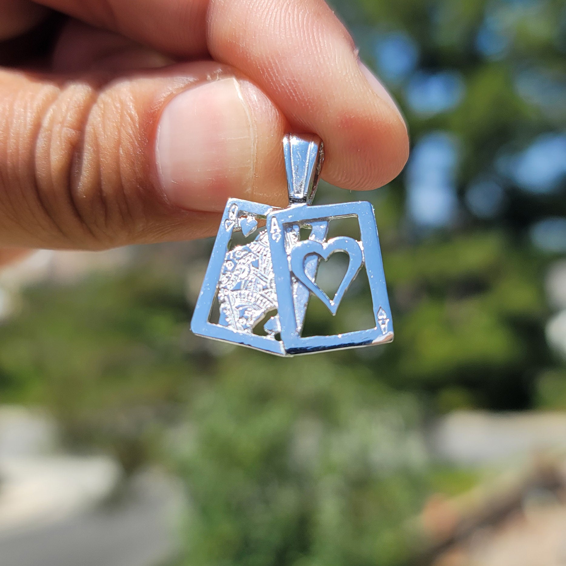 10K, 14K or 18K Gold Queen & Ace of Hearts, Black Jack Pendant