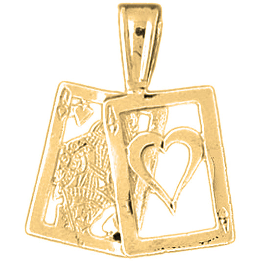 10K, 14K or 18K Gold Queen & Ace of Hearts, Black Jack Pendant