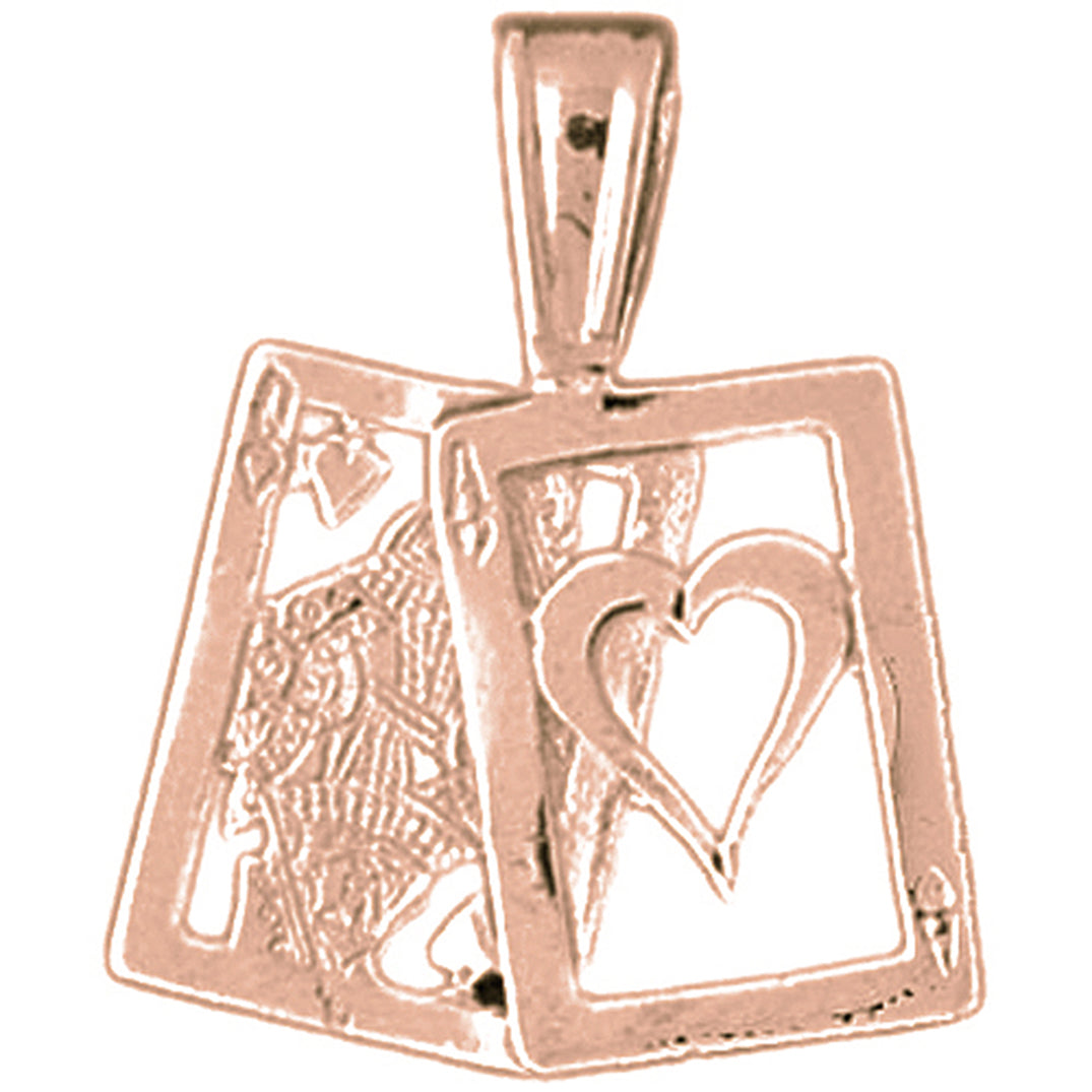 10K, 14K or 18K Gold Queen & Ace of Hearts, Black Jack Pendant