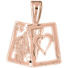 10K, 14K or 18K Gold Queen & Ace of Hearts, Black Jack Pendant