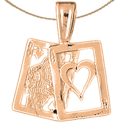 Reina y as de corazones de oro de 10 quilates, 14 quilates o 18 quilates, colgante Black Jack