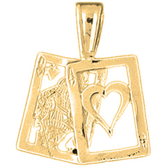 10K, 14K or 18K Gold Queen & Ace of Hearts, Black Jack Pendant