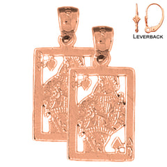 Naipes de oro de 14K o 18K de 24 mm, pendientes de reina de corazones