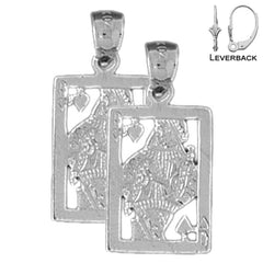 Naipes de plata de ley de 24 mm, pendientes de reina de corazones (chapados en oro blanco o amarillo)