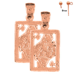 Naipes de oro de 14K o 18K de 24 mm, pendientes de reina de corazones