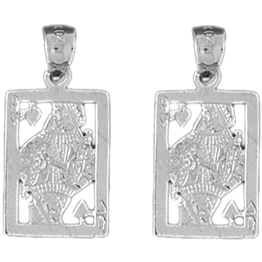 Sterling Silver 24mm Playing Cards, Queen Of Hearts Earrings