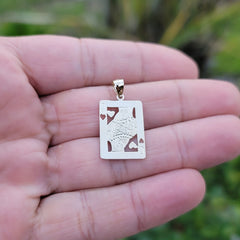 Naipes de oro de 10K, 14K o 18K, colgante Reina de Corazones