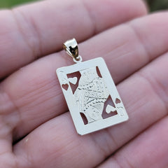 Naipes de oro de 10K, 14K o 18K, colgante Reina de Corazones