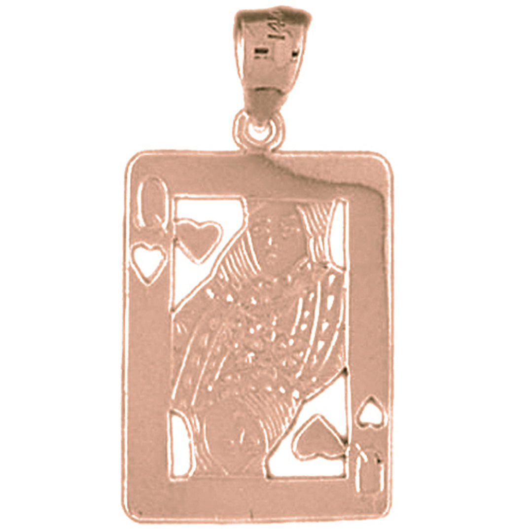 10K, 14K or 18K Gold Playing Cards, Queen Of Hearts Pendant