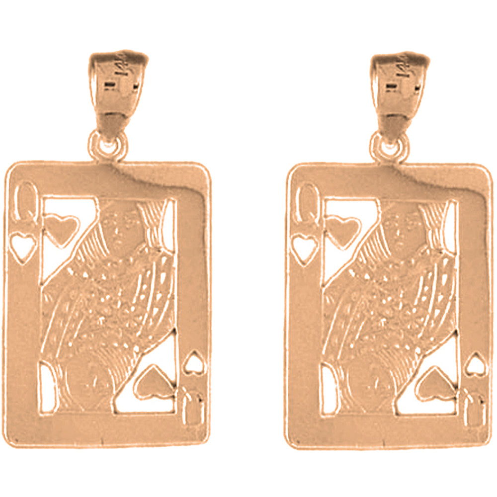 14K or 18K Gold 29mm Playing Cards, Queen Of Hearts Earrings