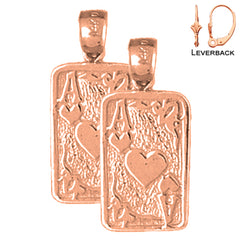 Naipes de oro de 14 quilates o 18 quilates de 24 mm, pendientes de as de corazones