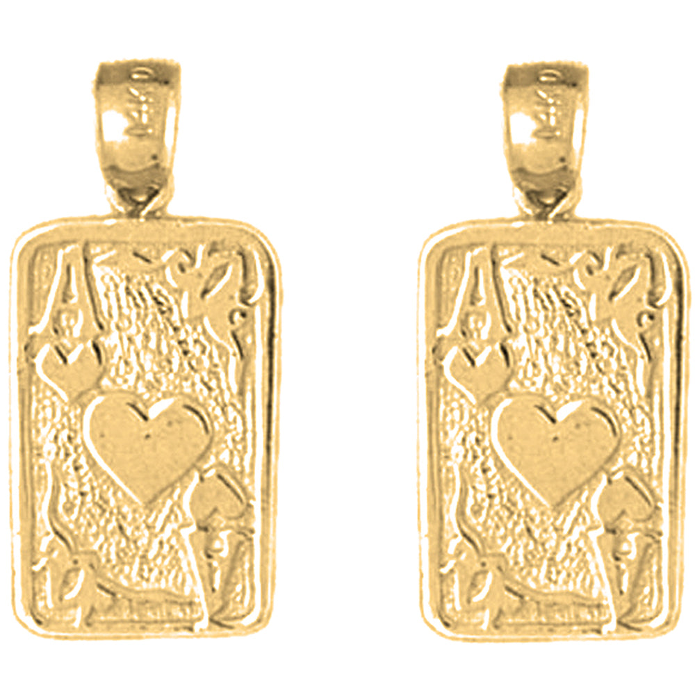 Yellow Gold-plated Silver 24mm Playing Cards, Ace Of Hearts Earrings