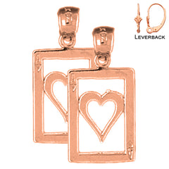 Naipes de oro de 14 quilates o 18 quilates de 24 mm, pendientes de as de corazones