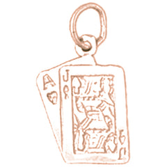 14K or 18K Gold Playing Cards, 21, Ace And Jack Pendant