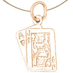 Spielkartenanhänger aus 14-karätigem oder 18-karätigem Gold mit der Zahl 21, Ass und Bube