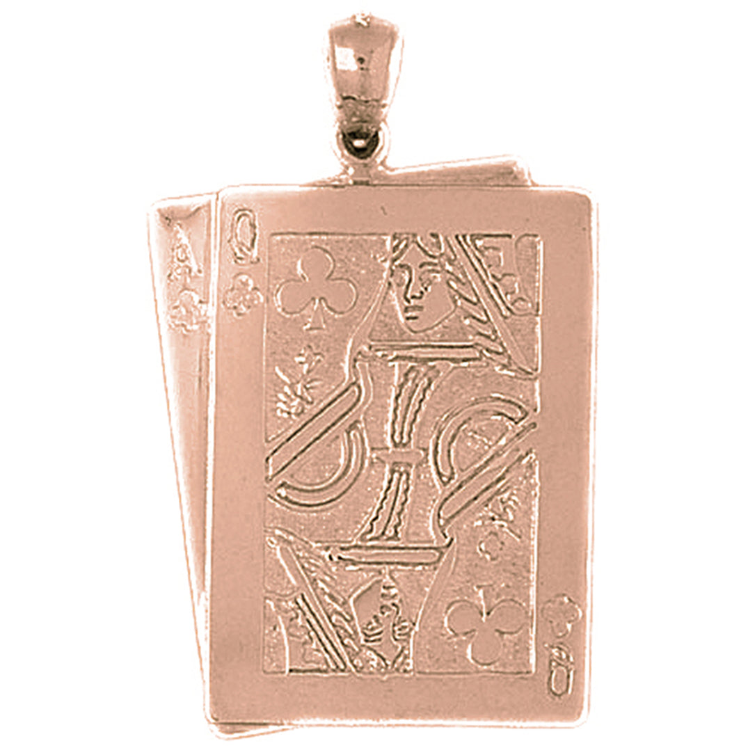 10K, 14K or 18K Gold Ace And Queen of Clubs Black Jack Pendant