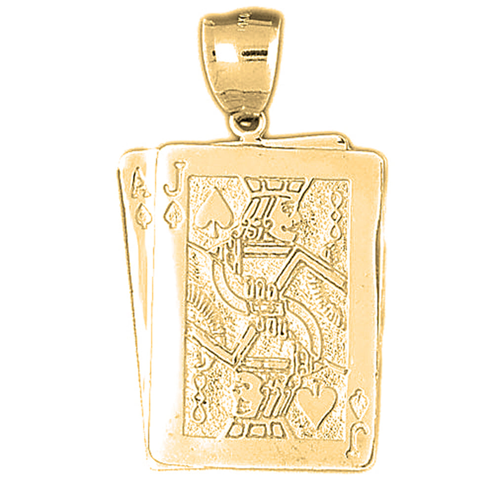 10K, 14K or 18K Gold Playing Cards, 21, Ace And Jack Pendant