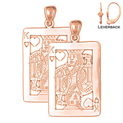 Naipes de oro de 14K o 18K de 44 mm, pendientes King Of Hearts