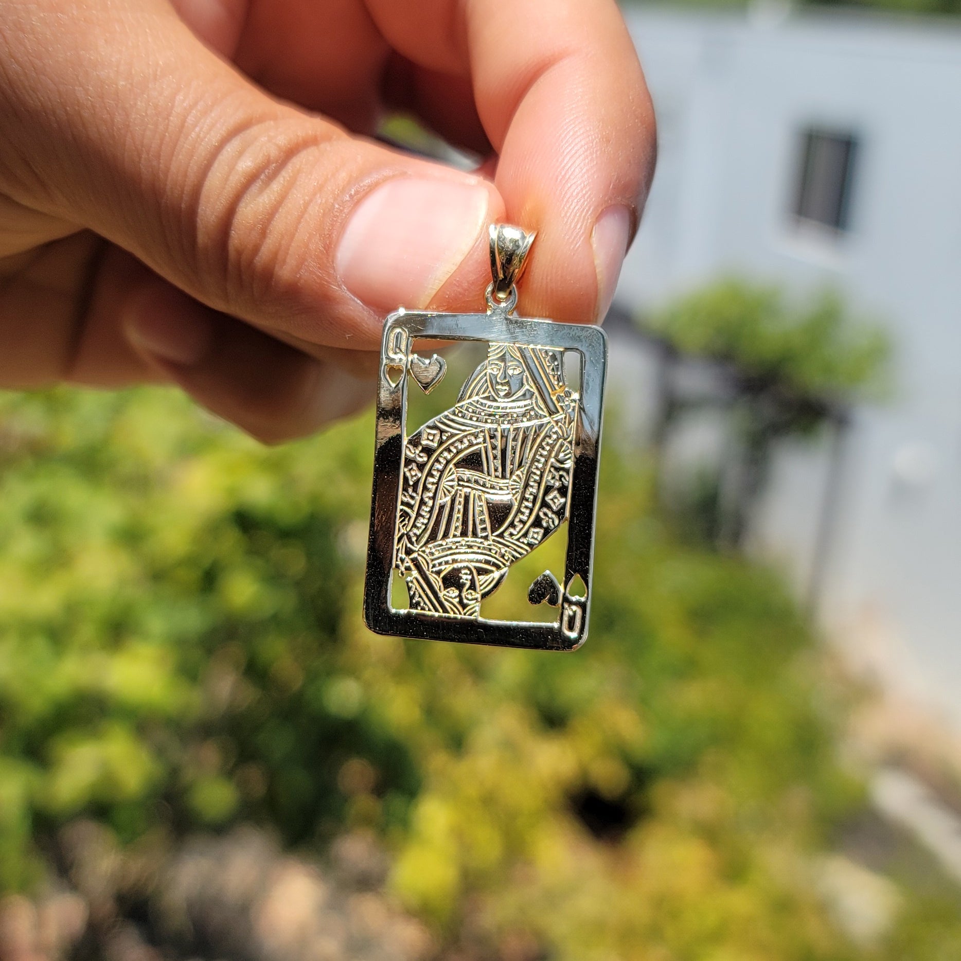 10K, 14K or 18K Gold Playing Cards, Queen Of Hearts Pendant