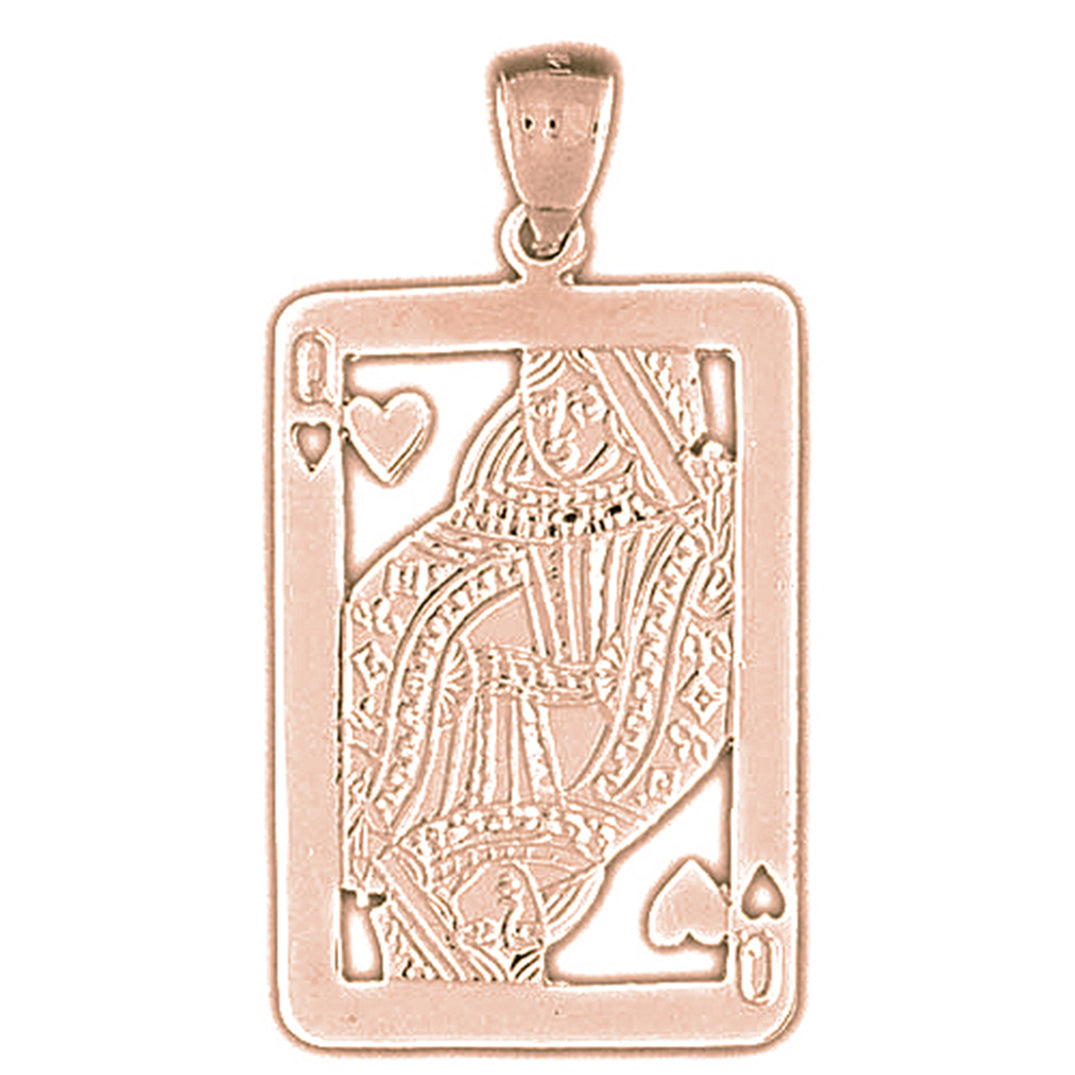 10K, 14K or 18K Gold Playing Cards, Queen Of Hearts Pendant