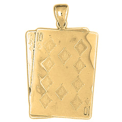 10K, 14K or 18K Gold Playing Cards, 21, Ace And Queen Pendant