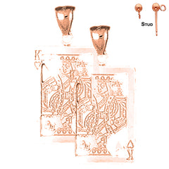 Naipes de oro de 14K o 18K de 34 mm, pendientes King Of Hearts