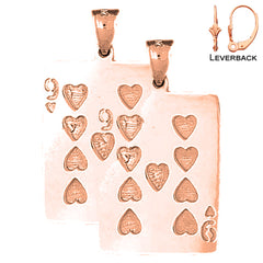 Naipes de oro de 14K o 18K de 37 mm, pendientes de nueve de corazones