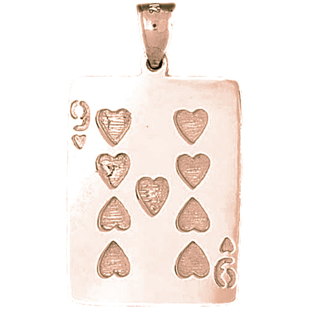 10K, 14K or 18K Gold Playing Cards, Nine Of Hearts Pendant