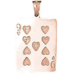 10K, 14K or 18K Gold Playing Cards, Nine Of Hearts Pendant