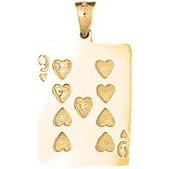 10K, 14K or 18K Gold Playing Cards, Nine Of Hearts Pendant