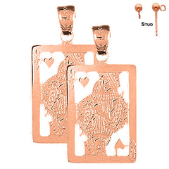 Naipes de oro de 14K o 18K de 34 mm, pendientes de reina de corazones