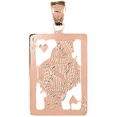 10K, 14K or 18K Gold Playing Cards, Queen Of Hearts Pendant