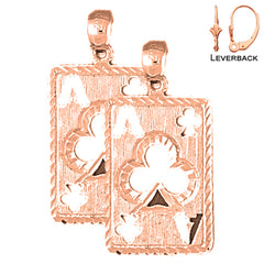 Naipes de 30 mm de oro de 14 quilates o 18 quilates, pendientes de as de tréboles