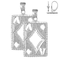 Sterling Silver 29mm Playing Cards, Ace Of Diamonds Earrings (White or Yellow Gold Plated)