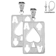 Pendientes de plata de ley de 29 mm con naipes y as de picas (chapados en oro blanco o amarillo)