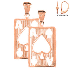 Naipes de oro de 14K o 18K de 29 mm, pendientes de as de espadas