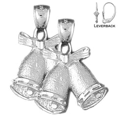 Sterling Silver 26mm Christmas Bells Earrings (White or Yellow Gold Plated)