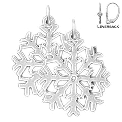 Sterling Silver 21mm Snow Flake Earrings (White or Yellow Gold Plated)