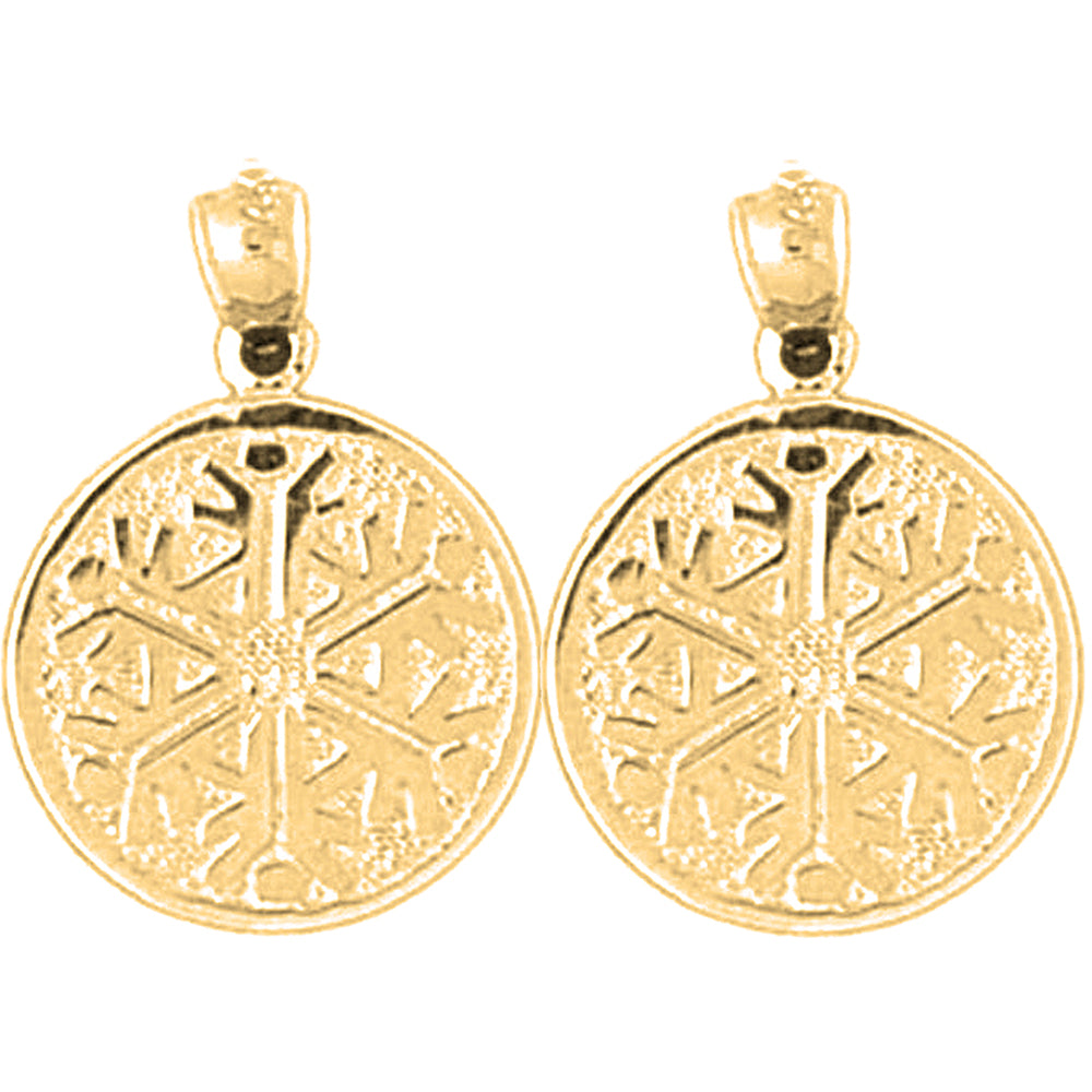 14K or 18K Gold 21mm Snow Flake Earrings