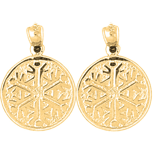 14K or 18K Gold 21mm Snow Flake Earrings