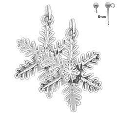 21 mm Schneeflocken-Ohrringe aus Sterlingsilber (weiß- oder gelbvergoldet)