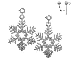 21 mm Schneeflocken-Ohrringe aus Sterlingsilber (weiß- oder gelbvergoldet)