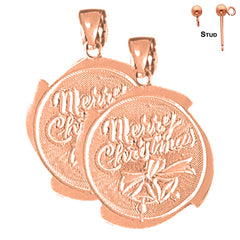 Pendientes Feliz Navidad de Oro de 14K o 18K de 25mm