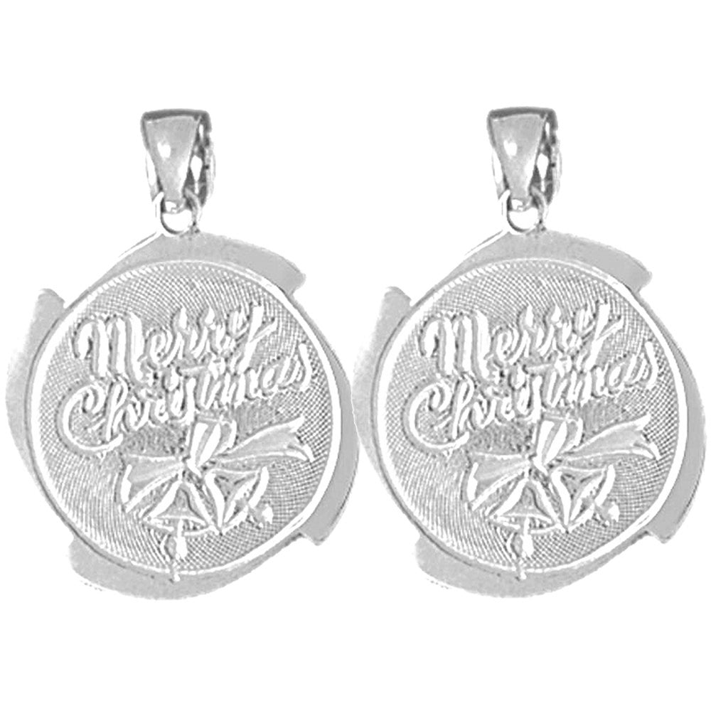Sterling Silver 25mm Merry Christmas Earrings