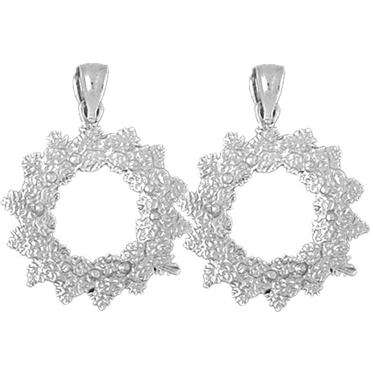 Sterling Silver 28mm Christmas Wreath Earrings