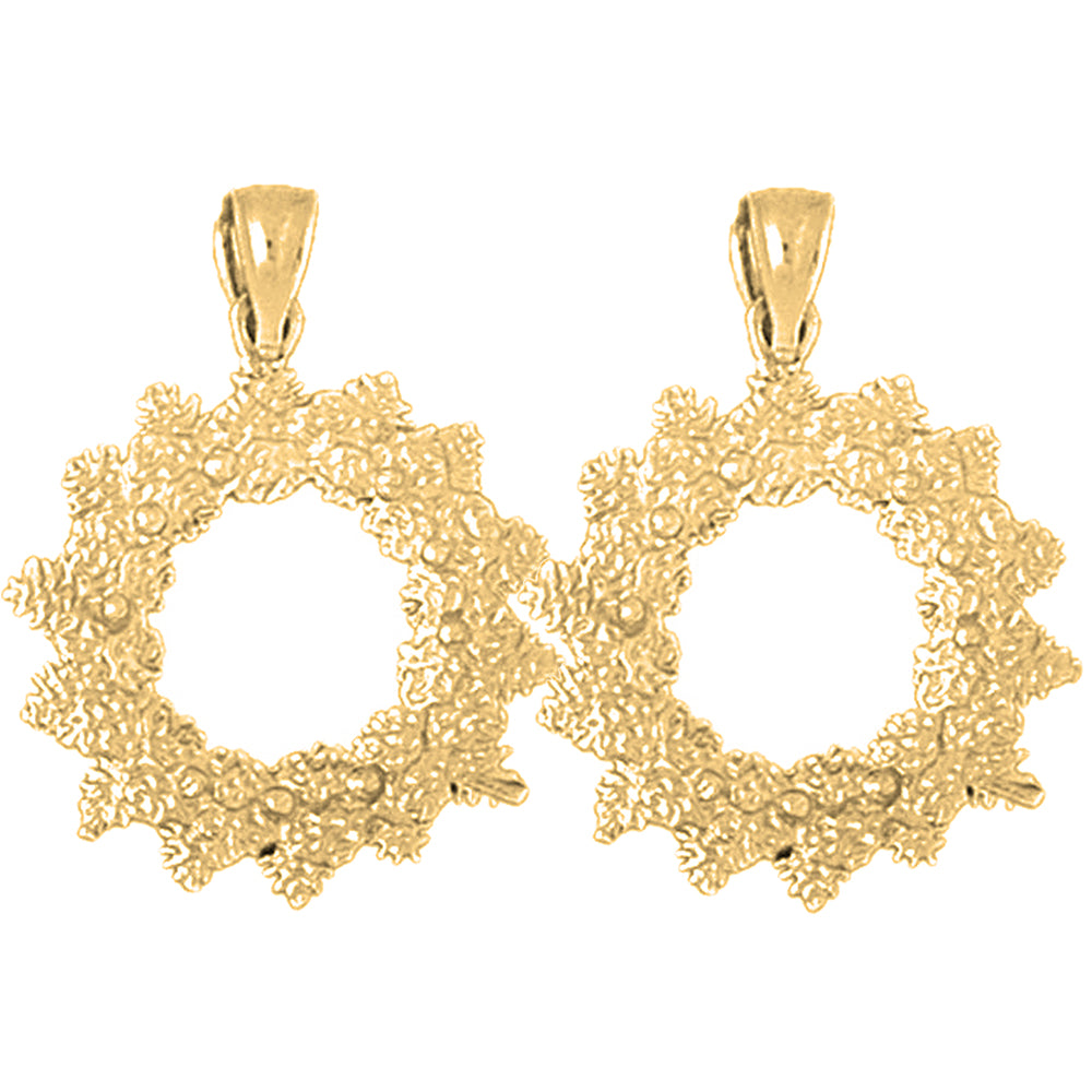 14K or 18K Gold 28mm Christmas Wreath Earrings