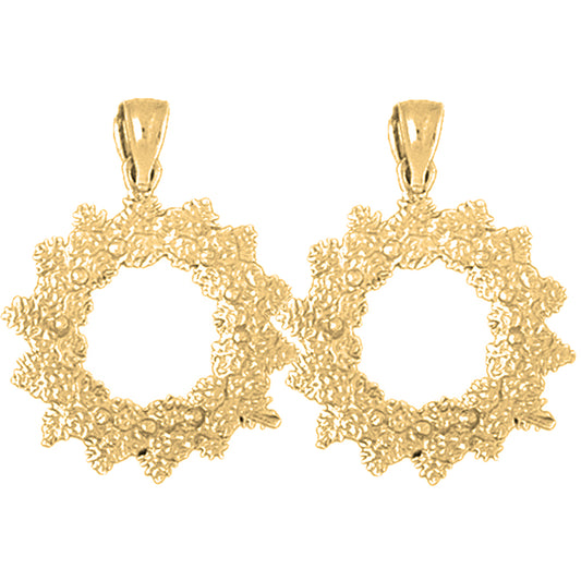 14K or 18K Gold 28mm Christmas Wreath Earrings