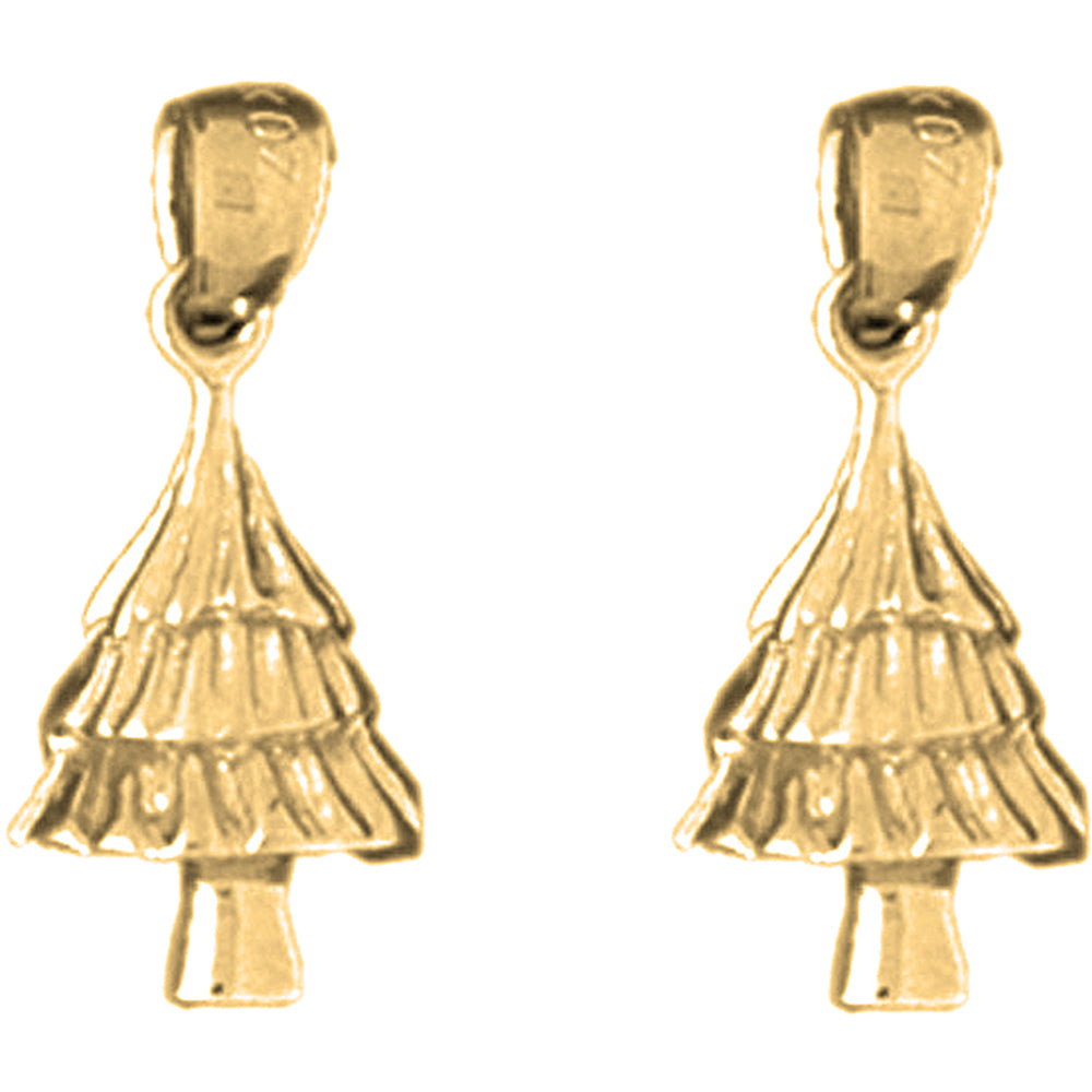 Yellow Gold-plated Silver 20mm Christmas Tree Earrings